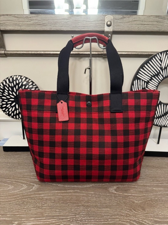 Coach Handbags - Coach Red and Black Buffalo Plaid Canvas Tote
